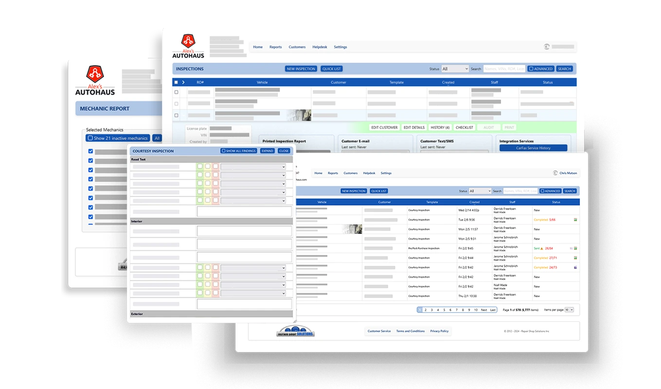 RSS digital inspections and mechanic report interface